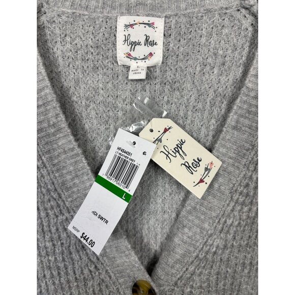Hippie Rose Juniors' V-Neck Button Front Cropped Cardigan Gray Size Large NWT's - Picture 6 of 8